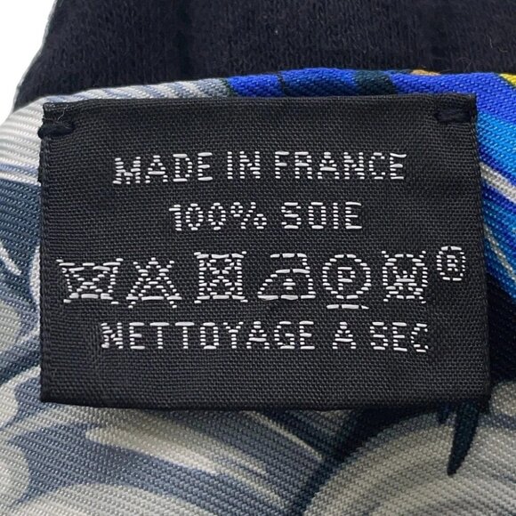 HERMES Twilly Danse Pacifique Dance Pacific Silk100% Blue Nuit/Jaune Vif/Black - Picture 6 of 8